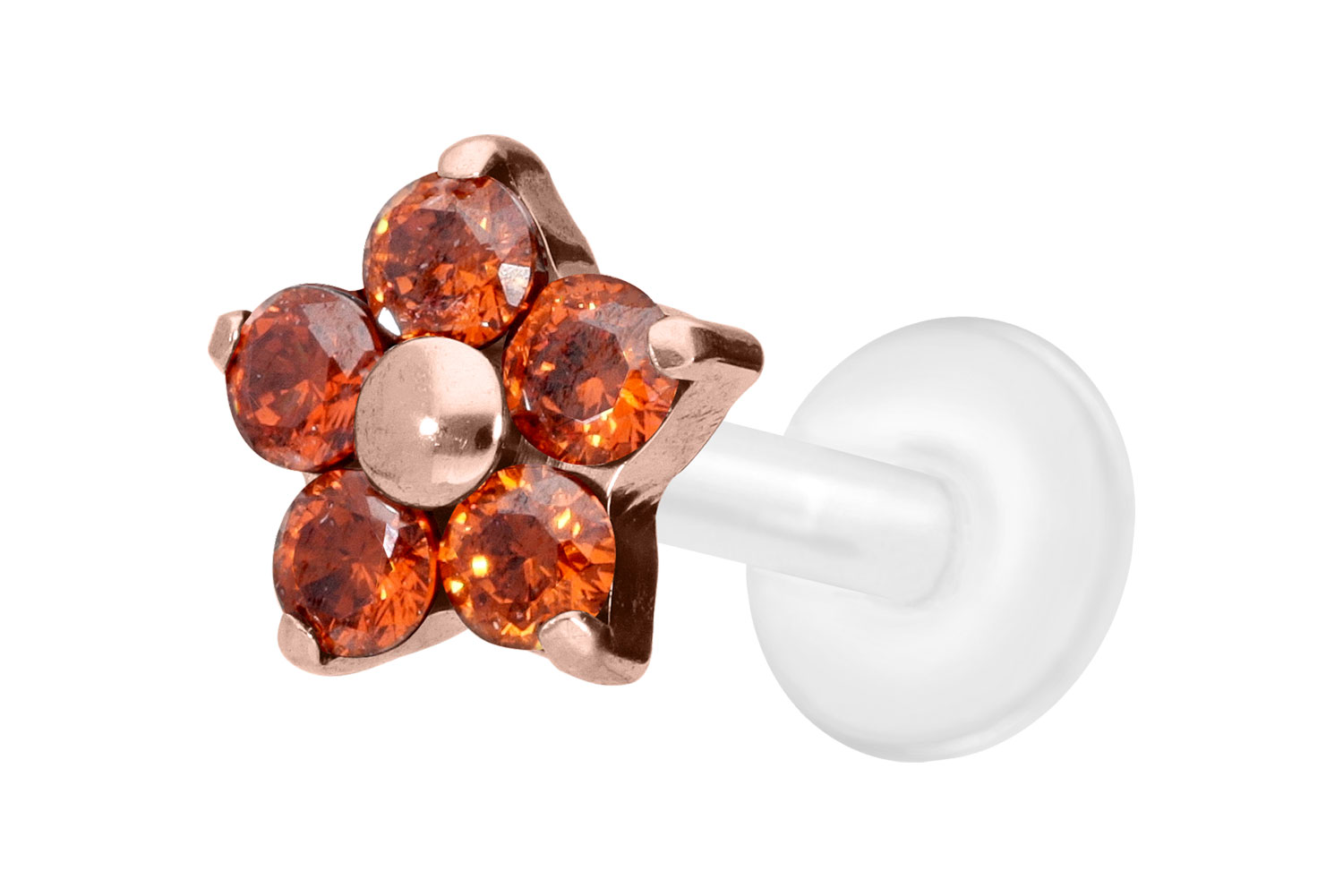 PTFE Labret Piercing mit Innengewinde + Titan-Aufsatz KRISTALLBLUME